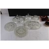 Image 2 : Vintage Dishes Lot (Glass Platters, 3-Footed Bowls, Coasters, Stainless Steel Candle Holders, Misc.)