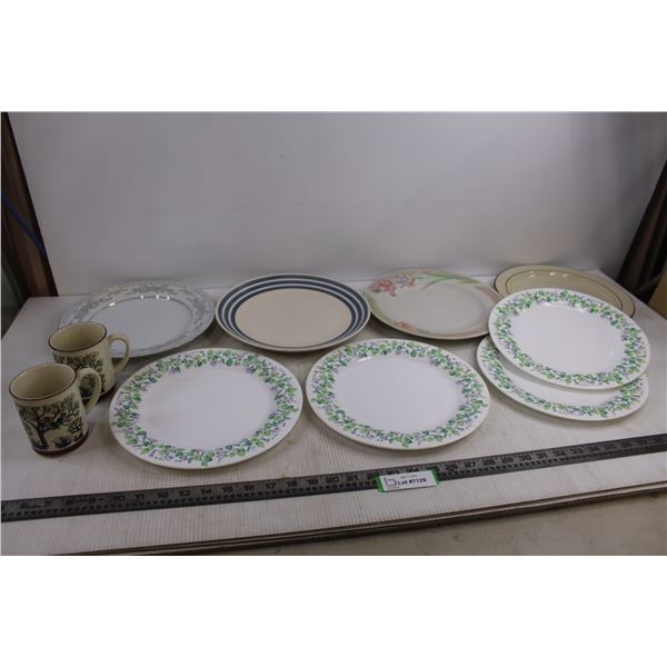 (8) Assorted Dinner Plates, Pair of "Owl" Mugs