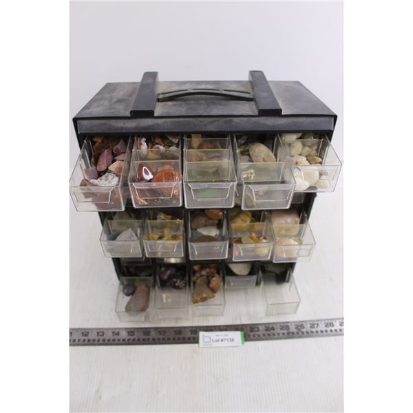 Rare & Polished Stones Collection with 35-Drawer Organizer Shelf 13" x 13" x 6.5"