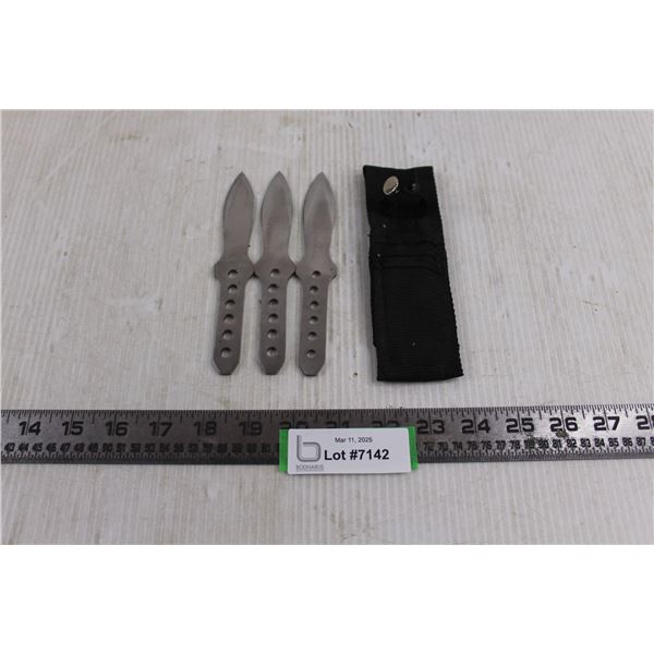 Set of 3 Throwing Knives with Holster - Each Knife 6" Long