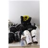 Image 2 : Kids' Hockey Equipment Lot- Bauer M10 Helmet 48-52 Cm, Pants, Pads, Jersey, Misc.