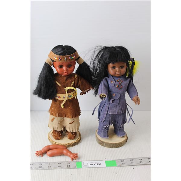 (2) Indigenous Dolls with Stands Up to 11.5" Tall-As Is