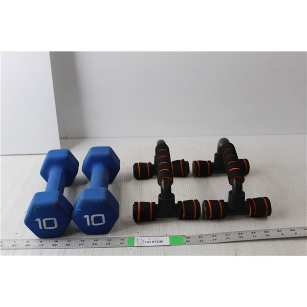 (2) Push Up Bars, (2) 10 Lb. Weights