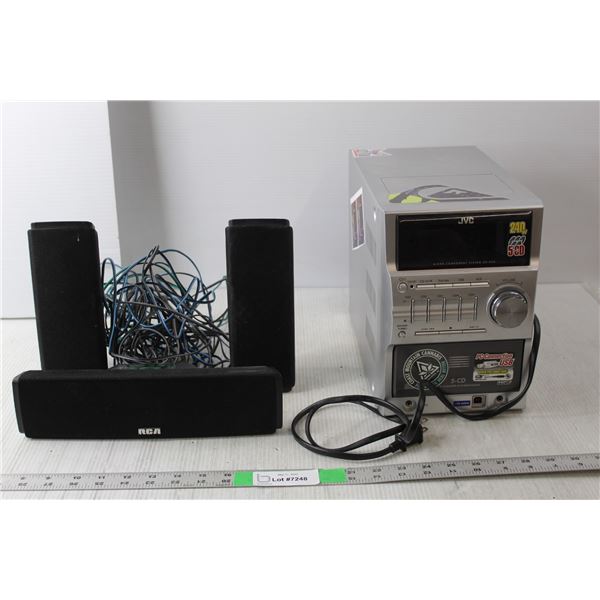 JVC Micro Component System- Powers On, (3) RCA Speakers WILL NOT SHIP
