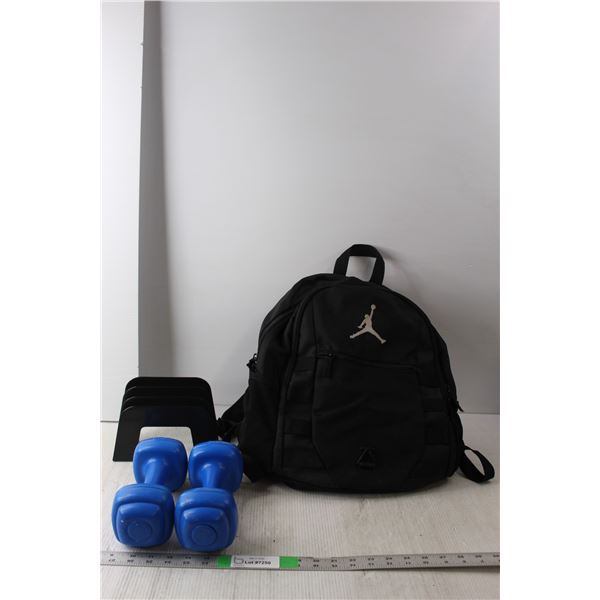 Nike Backpack, Set of 3 Lb. Weights, Paper Divider