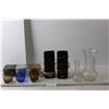Image 1 : (2) Glass Vases Up to 8.5" Tall, (3) Partylite Candle Holders, (2) RCA Speakers