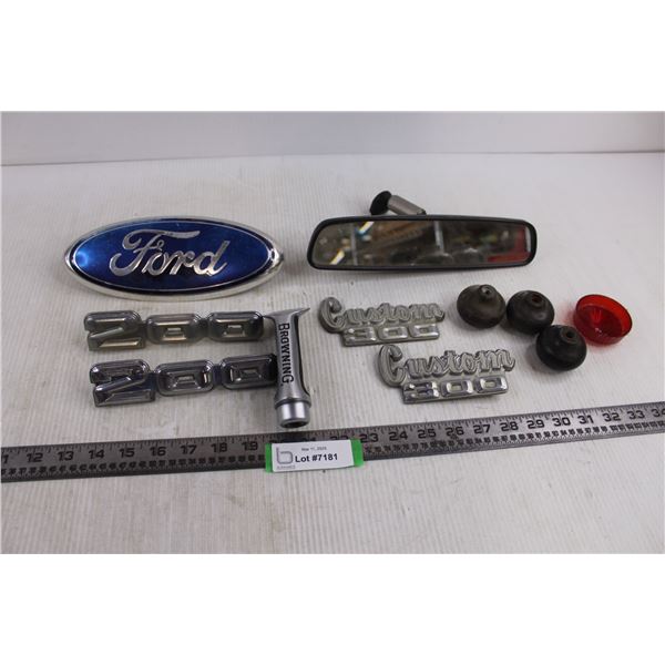 Vintage Auto Decor (Gear Shift Handles, Chrome Labels, Rearview Mirror)