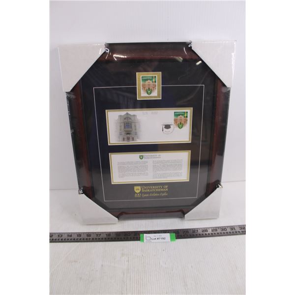 Wooden Framed University of Saskatchewan Commemorative Postage Stamp 14.75" x 17.75" - Sealed