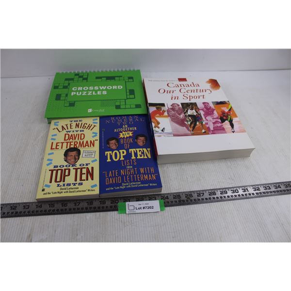 (4) Books (Crossword Puzzles - Unused, David Letterman - Top 10, Canada Century in Sport)