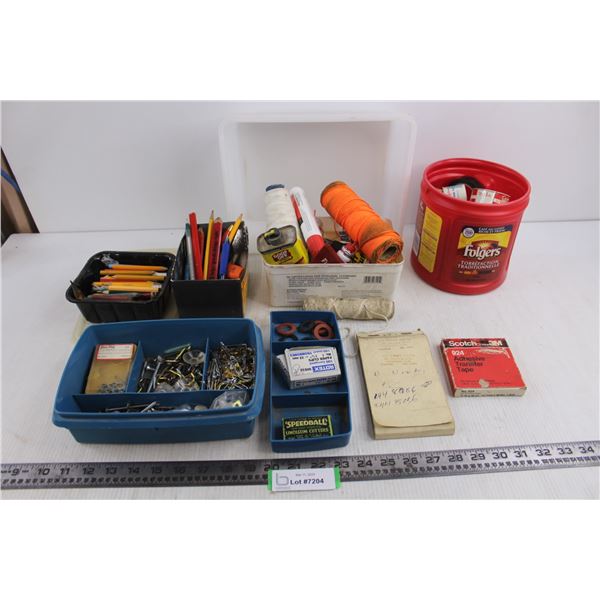Assorted Hardware Lot, Shop Chemicals, Tape Rolls, Pens & Pencils, Misc. - CANNOT BE SHIPPED!!!