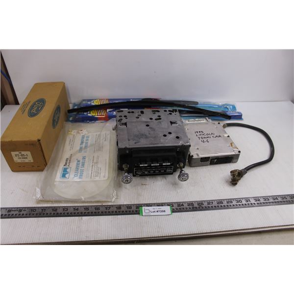 Automotive Lot (Ford D7TZ9275D Fuel Sender (NIB), Michelin 14" Wiper Blades, Vintage Tape Deck/Radio