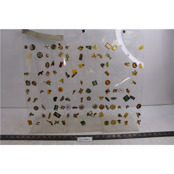 Vintage Slogan Pins Collection with Plastic Display Boards