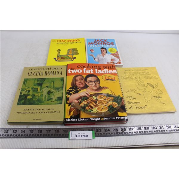(5) Cooking & Recipe Books (Two Fat Ladies, Cucina Romana, Clay Baking, Tin Can Cook, Daffodil)