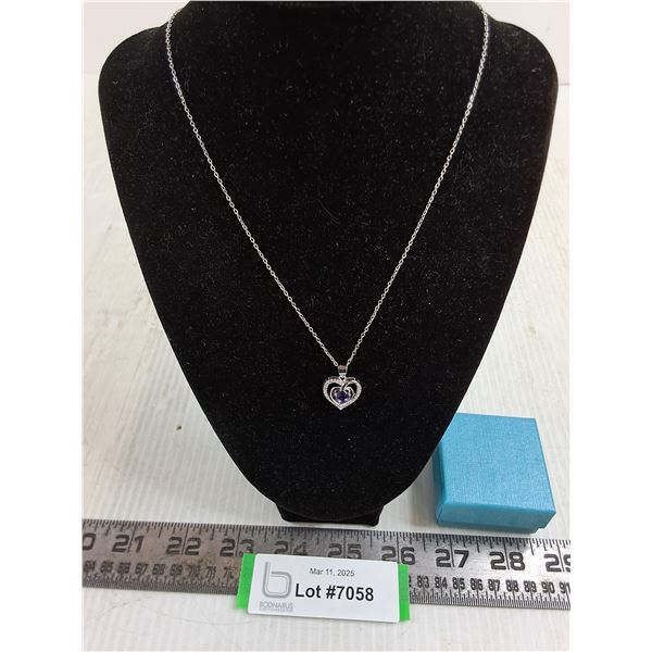 925 Silver Necklace with Lavender Double Heart Shaped Pendant