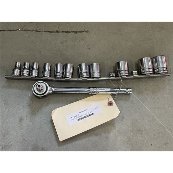 11 SNAP ON SOCKETS IN HOLDER AND MASTERCRAFT WRENCH