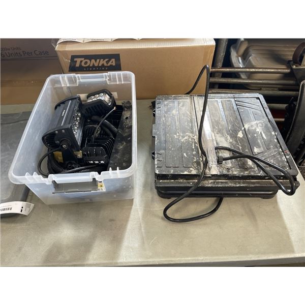 QEP TILE SAW WITH BIN OF LIGHTS