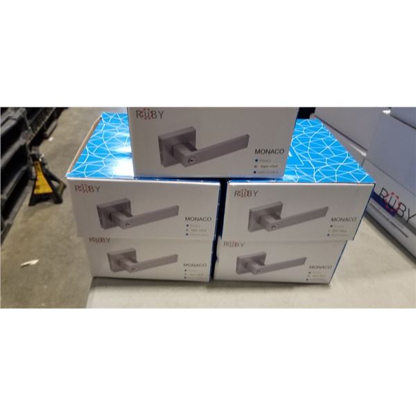 5 NEW MONACO PRIVACY DOOR LOCKS, US26 SATIN FINISH, ANSI GRADE 3