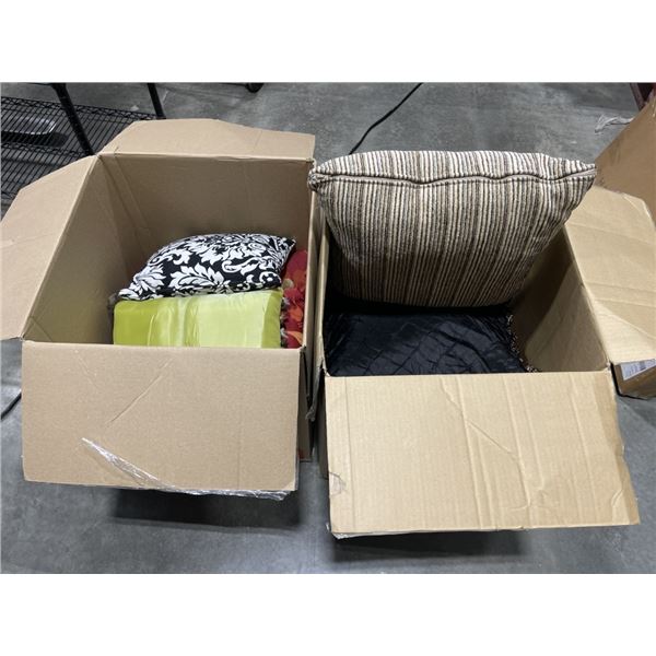 2 LARGE BOXES OF DECORATIVE PILLOWS