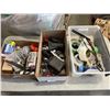 Image 1 : 2 BOXES AND BIN OF SHOP SUPPLIES AND TAPE