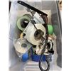 Image 4 : 2 BOXES AND BIN OF SHOP SUPPLIES AND TAPE