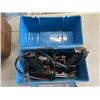 Image 3 : BUCKET OF TOOLS, WELDING HELMET AND WELLER SOLDERING IRONS IN BLUE PLASTIC CONTAINER