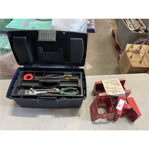 2 TOOLBOXES WITH CONTENTS AND SAW HORSE BRACKETS