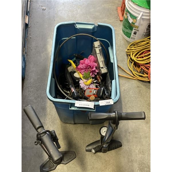 TOTE OF TOOLS AND BIKE PUMPS