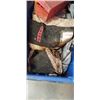 Image 3 : LARGE BIN WITH CURTAINS, TIRE CHAINS, CAMO STOVE, TRIANGLE FLARES AND MORE