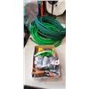 Image 1 : 3 GARDEN HOSES AND TRAY OF GARDEN GLOVES, TROWELS