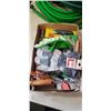 Image 2 : 3 GARDEN HOSES AND TRAY OF GARDEN GLOVES, TROWELS