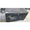 Image 1 : BLACK METAL CONTRACTOR BOX, WITH ASSORTED SHOP SUPPLY, RAIN GEAR ETC