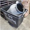 Image 1 : ROLLING WAREHOUSE BIN AND LARGE PLASTIC DRUM