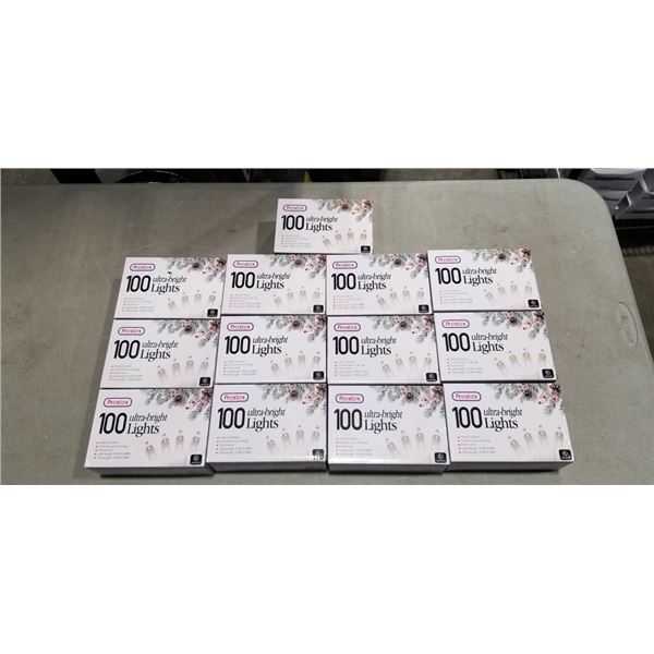13 NEW PREXTEX XMAS LIGHTS, 100 ULTRA BRIGHT LIGHTS PER PACKAGE