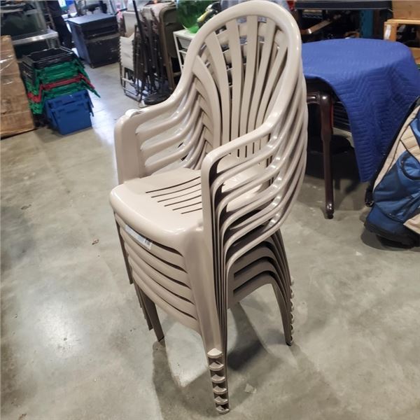 6 GRACIOUS LIVING BEIGE PATIO CHAIRS, STACKING