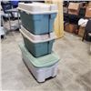 Image 1 : 3 PLASTIC TOTES WITH BUILT IN LID