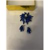 Image 1 : ROYAL BLUE RHINESTONE BROOCH AND EARING SET