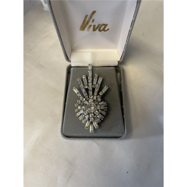 STERLING RHINESTONE BROOCH