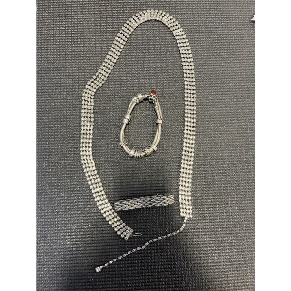 RHINESTONE BELT WITH MATCHING BRACELET AND BRUTALIST SLIDER BRACELET