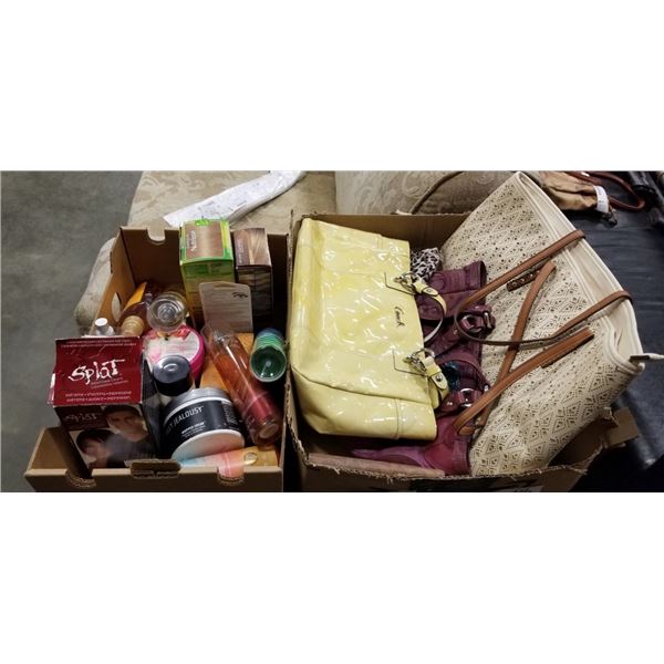 ASSORTED BEAUTY PRODUCTS AND PURSES