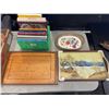 Image 2 : BOX OF VINTAGE SERVING TRAYS AND COOKBOOKS