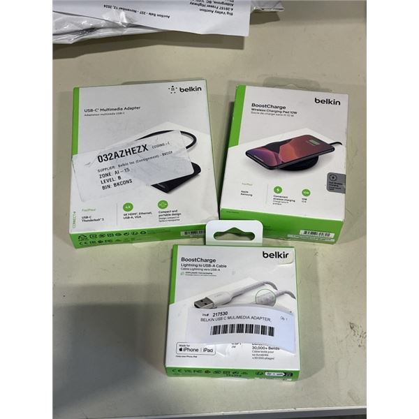 BELKIN USB C MULIMEDIA ADAPTER, WIRELESS CHARGING PAD 10W AND USB A TO USB C CABLE