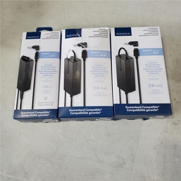 INSIGNIA 65W AND 2 90W UNIVERSAL LAPTOP CHARGERS