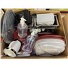 Image 4 : KITCHENAID TOASTER OVEN AND CANNISTERS WITH BOX OF KITCHEN SUPPLIES, COOKIE SHEETS AND MIXING BOWLS