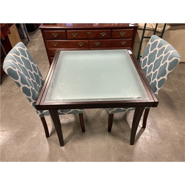 GLASS INSET DINING TABLE, MADE IN ITALY WITH 2 MATCHING DINING CHAIRS