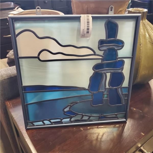 STAINED GLASS INUKSHUK, 14.5 X 14.5