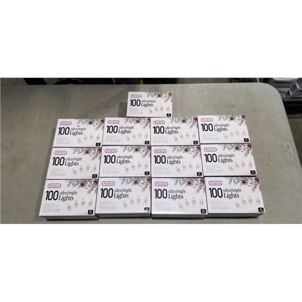 13 NEW PREXTEX XMAS LIGHTS, 100 ULTRA BRIGHT LIGHTS PER PACKAGE