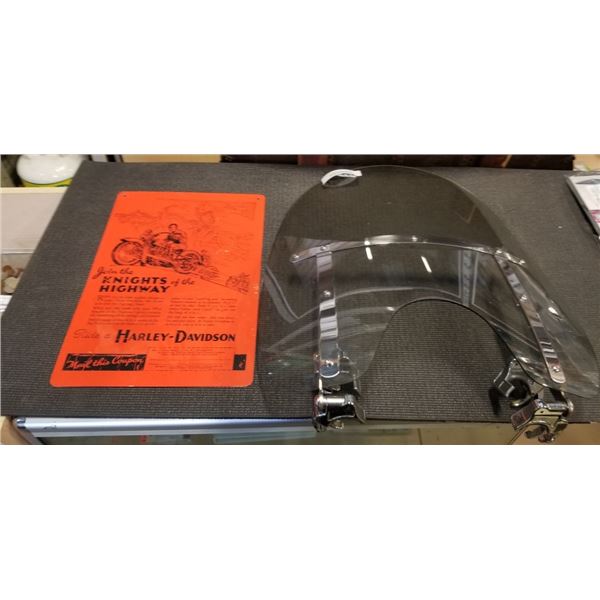 HARLEY DAVIDSON METAL SIGN AND WINDSCREEN