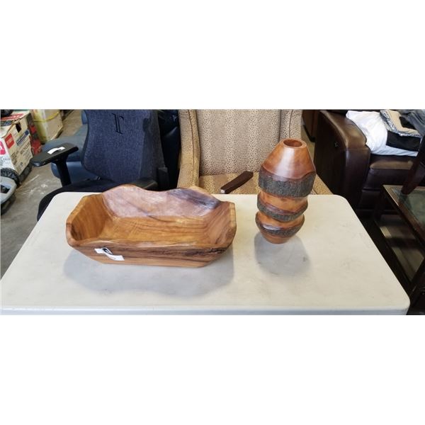 DECORATIVE WOOD VASE AND BOWL