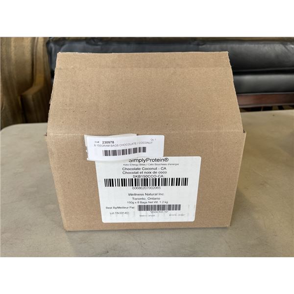 8 150GRAM BAGS CHOCOLATE / COCONUT SIMPLY PROTEIN