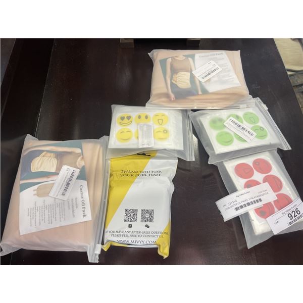 2 NEW CASTER OIL PACKS, 3 PACKS MOSQUITO REPELLER PATCHES 180 PC PER PACK AND 300 CLEAR WHITEBOARD P